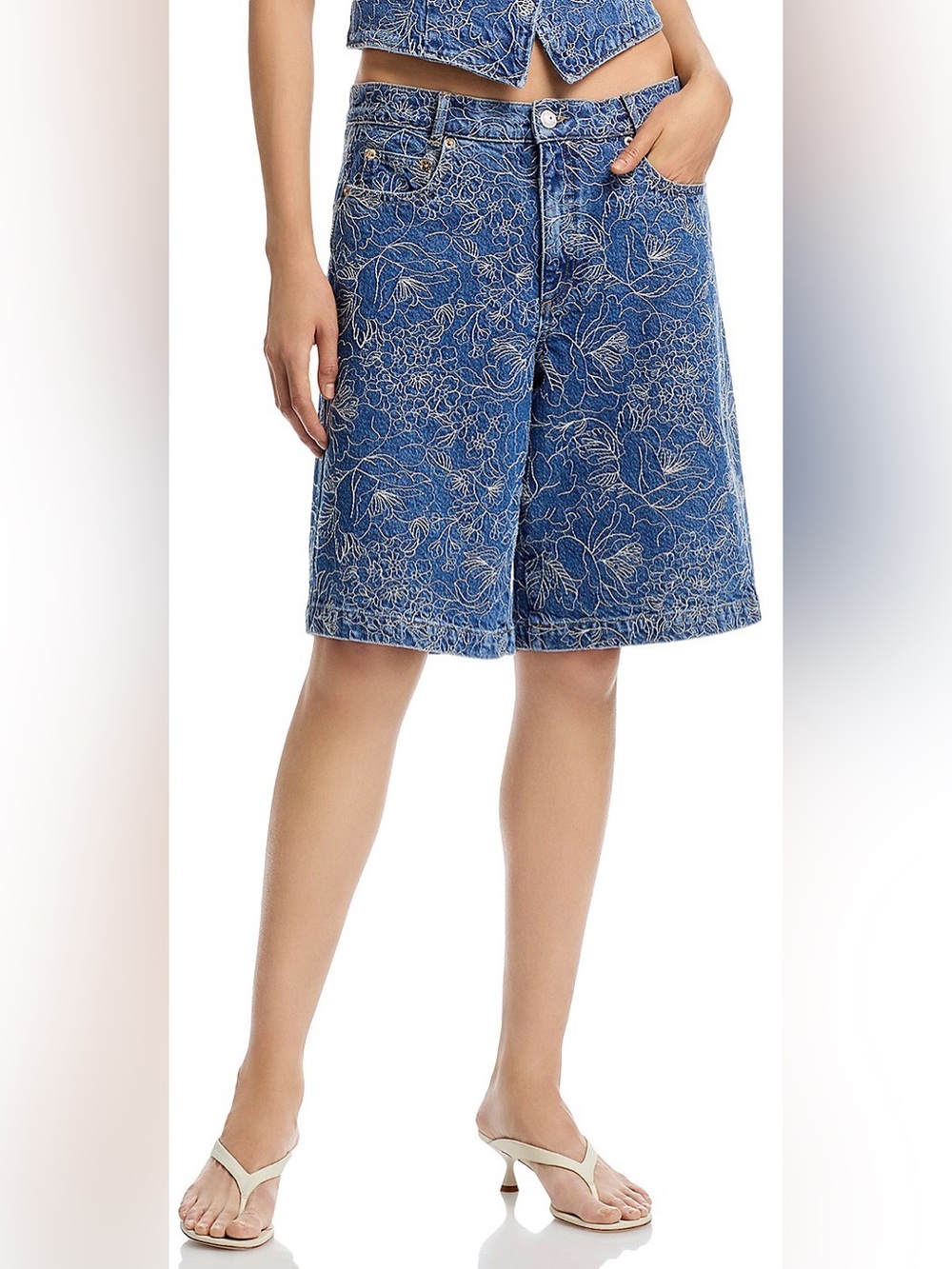 Cinq a Sept Garden Doodle High Rise Jean Shorts in Salt Breez